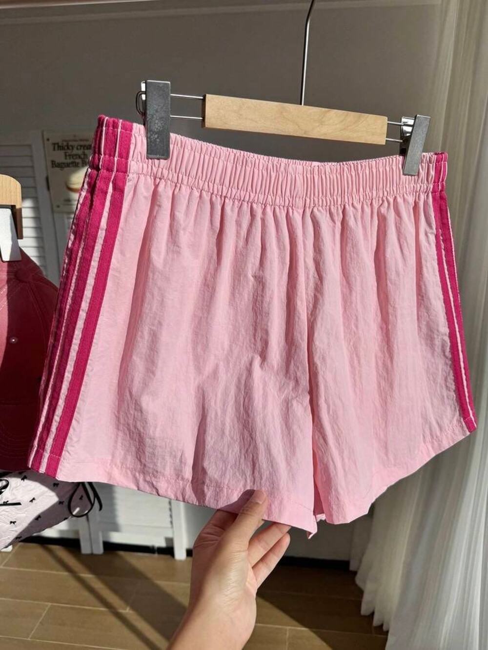 Unbranded Pink Athletic Shorts Dark Pink Side Stripes